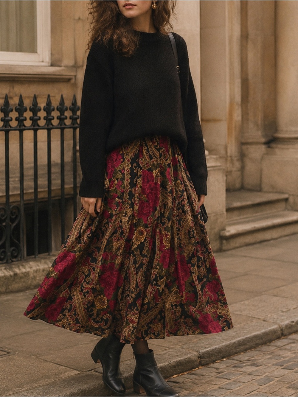 Vintage St. Michael Floral Paisley Midi Skirt | UK Made | 100% Viscose | Size M